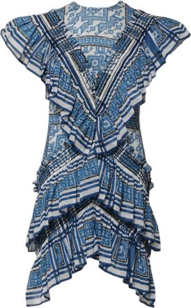 Philosophy di Lorenzo Serafini Blue Patterned Layered Short Sleeves Mini Womens Dress