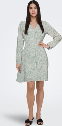 Only Druckkleid ONLY ONLEVIDA L/S SHORT DRESS WVN NOOS, Damen, Gr. XL, N-Gr, chinois gr&uuml;n aop:city leo, Web, Obermaterial: 100% Viskose, bedruckt, regular 