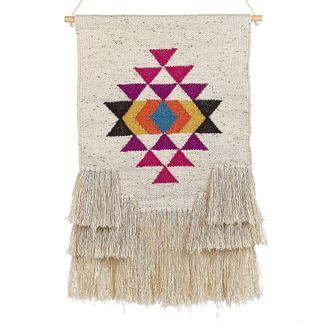 Beliani Decoraci&oacute;n De Pared De Algod&oacute;n Multicolor 51 X 74 Cm A Mano Borlas Vehari