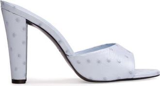 Black Suede Studio Lila 95 Ostrich Mule in Sky Ostrich Leather at Nordstrom, Size 38.5 Eu