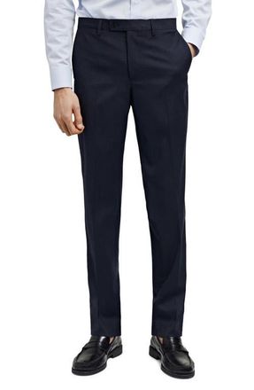 Mango Superslim Fit Dark Navy Flat Front Stretch Dress Pants at Nordstrom, Size 34
