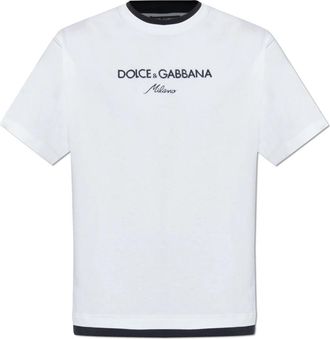 Dolce & Gabbana T-shirt met geborduurd logo - Heren - T-shirts - Wit - XL - Katoen - Tops