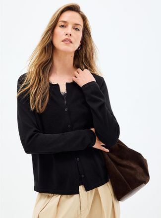 Contemporaine Womens Sewn-in lace Cami Top fine-knit Cardigan Sweater
