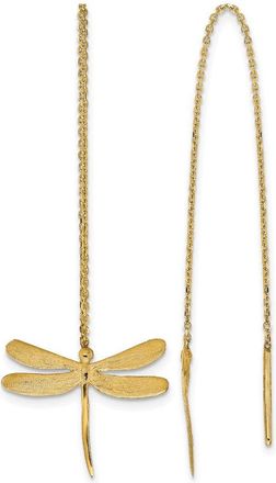 Diamond2Deal 14k Yellow Gold Polished Brushed Dragonfly Threader Hoop Earrings