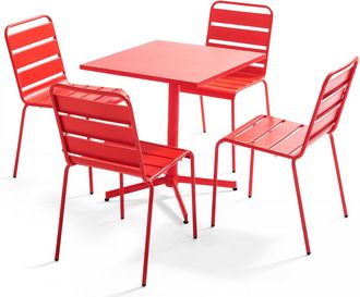 Oviala Mesa de jard&iacute;n cuadrada y conjunto de 4 sillas rojas