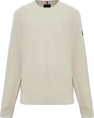 Moncler Cr&egrave;me trui met logopatch - Heren - Ronde hals truien - Beige - 2XL - Katoen - Truien & Vesten