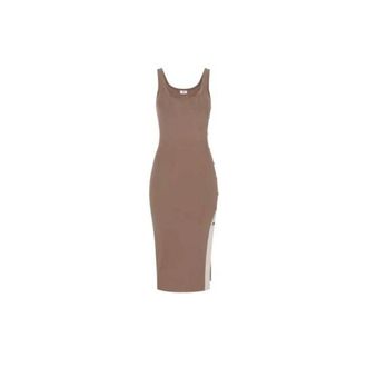 Elisabetta Franchi Jersey Dress with Gold Buttons and Side Band - female - Elisabetta Franchi - Midi Dresses - Gray - XS - Dresses