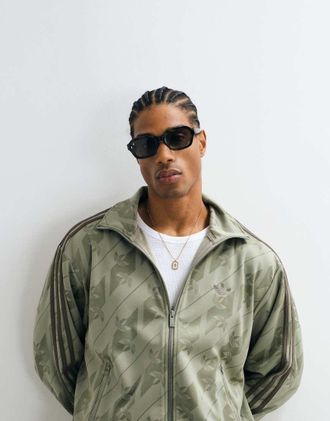 adidas Originals firebird track top in monogramma kaki-Verde