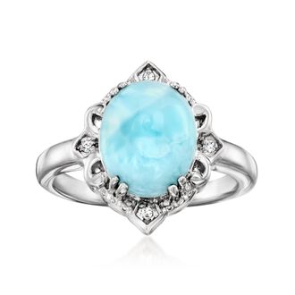 Ross-Simons Larimar Ring With Diamonds in Sterling Silver