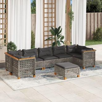 vidaXL Set De Sof&aacute;s De Jard&iacute;n Y Cojines 8 Piezas Rat&aacute;n Sint&eacute;tico Gris Vidaxl