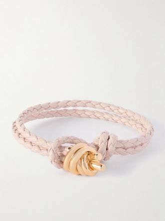 Bottega Veneta Bracciale In Metallo Dorato E Pelle Con Motivo Intrecciato - Rosa