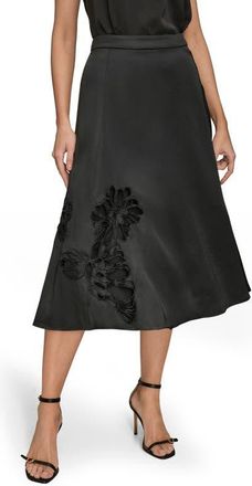 DKNY Sequin Floral A-Line Midi Skirt in Black at Nordstrom, Size 12
