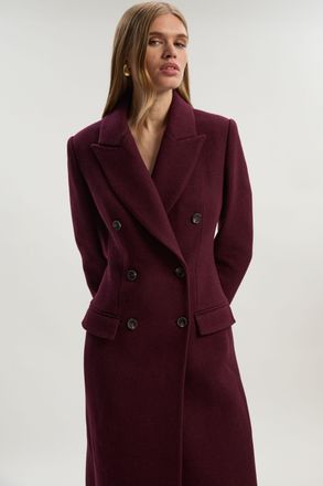 Karen Millen Womens Wool Double Breasted Tailored Midi Coat - Burgundy - Size 10 UK