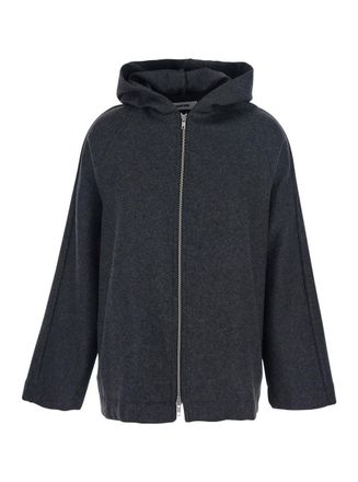 Mauro Grifoni Grey Jacket With Fixed Hood And Zip-Up Fastening In Wool Blend Woman
