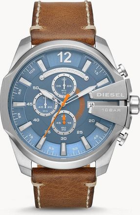 Diesel Mens Mega Chief Chronograph, Silver Stainless Steel Watch