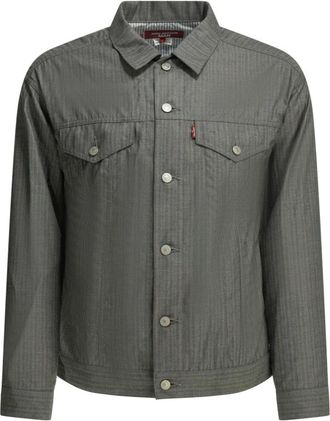 Junya Watanabe Gestreepte Trucker Jas - Heren - Zomerjassen - Grijs - M - Polyester - Jassen