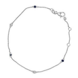 House of Brilliance 14K White Gold Alternating Blue Sapphire and Diamond Bezel Station Chain Bracelet at Nordstrom