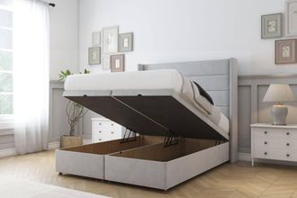 Comfort Beds Milano Naples Ottoman Bed Set With 54 Wingback Headboard in Silver | Size: King