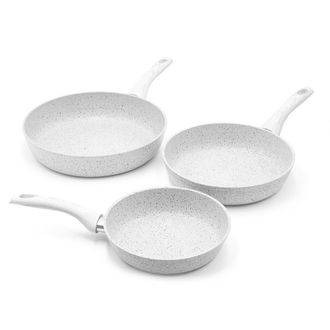 Bisetti Set of 3 pieces, frying pans ø 20, 24, 28 cm Stonewhite white wood design handles