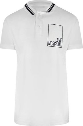 Love Moschino Heren Box Logo Katoenen Poloshirt (Wit)