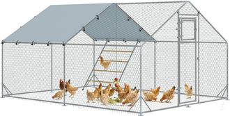 OEM Gallinero Met&aacute;lico De Exterior De 3x4m Con Percha Multiusos Comedero Colgante Tipo Brocheta Y Lona Protectora Resistente