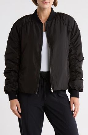 Zella Ruched Sleeve Bomber Jacket in Black at Nordstrom Rack, Size X-Small