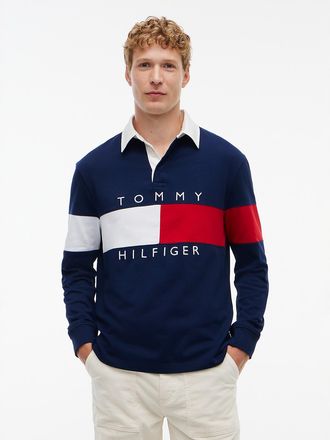 Tommy Hilfiger Mens Regular Fit Flag Colorblock Rugby Polo - Carbon Navy - XXXL