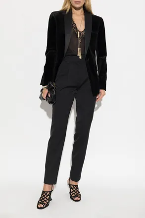 Balmain Velvet Blazer With Single Vent, Womens, Black