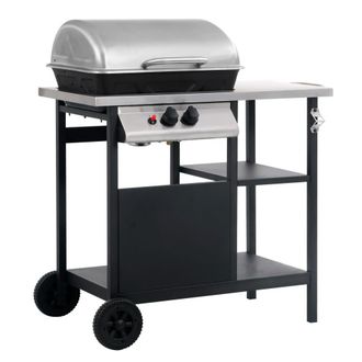 Berkfield Home Gas BBQ Grill with 3-layer Side Table Black & Silver