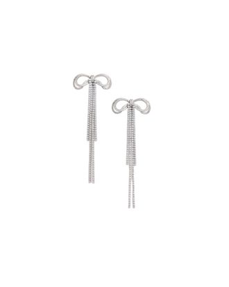 Self Portrait Double Crystal Bow Earrings With Silver-Tone Finish
