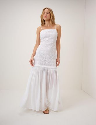 Nobody's Child White Drop Waist Lulu Midi Dress