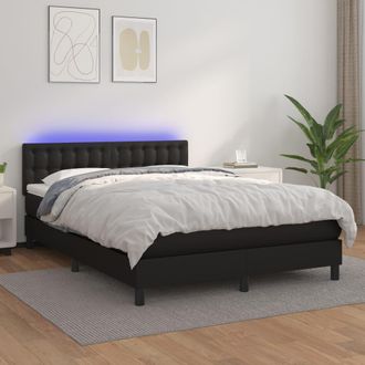 vidaXL Vidaxl - Cama Box Spring Colch&oacute;n Y Led Cuero Sint&eacute;tico Negro 140x190 Cm