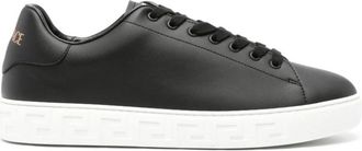 Versace Zwarte Sneakers met Greca-details - Heren - Sneakers - Zwart - 40 EU - Leer - Schoenen