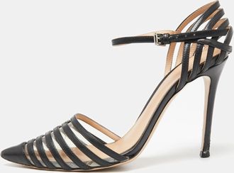 Gianvito Rossi Black Leather And Pvc Caged Ankle-Strap Pointed-Toe Pumps