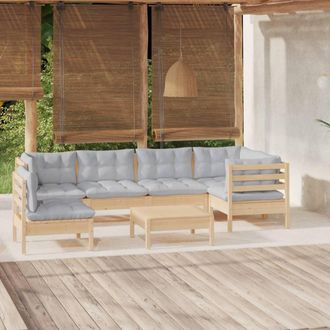vidaXL Juego De Muebles De Jard&iacute;n 7 Pzas Y Cojines Madera Pino Gris Vidaxl