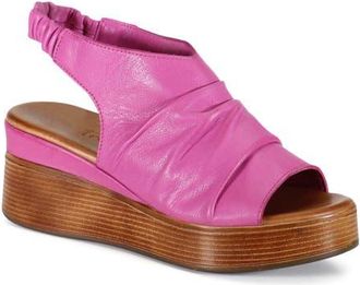 Diba SMALL TOWN Ruched Leather Slingback Wedge in Fushia at Nordstrom, Size 39