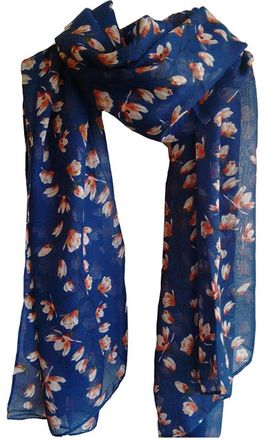 GlamLondon MAGNOLIA Print Scarf, Navy Blue Colour, Floral Flower Fashion