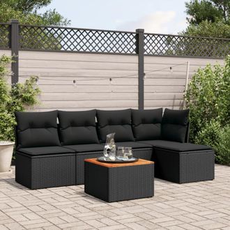 vidaXL Vidaxl - Set De Sof&aacute;s De Jard&iacute;n 6 Piezas Y Cojines Rat&aacute;n Sint&eacute;tico Negro