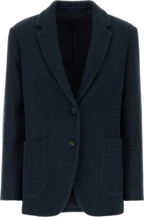 Brunello Cucinelli Glanzende gebreide blazer - Dames - Blazers - Blauw - S - Katoen - Jassen