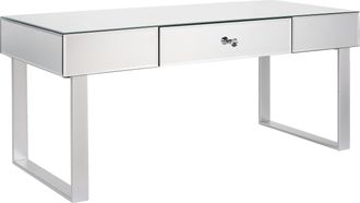 Beliani Mesa De Centro De Vidrio Plateado 110 X 47 Cm Caj&oacute;n Espejado Pomo Glamour Nesle