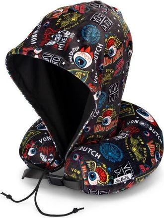 Von Dutch Jax Hooded Memory Foam Travel Neck Pillow in Black at Nordstrom