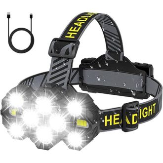 Elle Linterna Frontal Recargable - Modelo 2022 Mejorado, 22000 L&uacute;menes, 10 Led, 10 Modos, Superbrillante, Manos Libres, Ideal Para Acampar, Pescar, Andar E