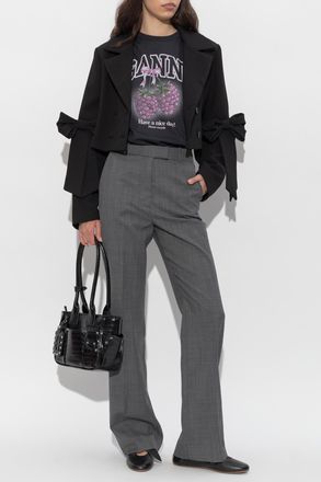 Ganni T-shirt With Embroidered Logo, Womens, Black