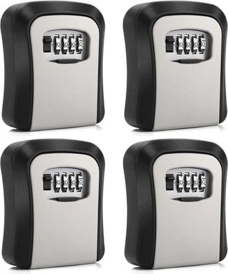 OEM Juego De 4 Cajas Fuertes Para Llaves De Pared Con Cerradura De Combinaci&oacute;n, C&oacute;digo De 4 D&iacute;gitos, Color Negro Y Gris