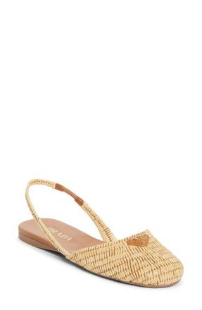Prada Raffia Slingback Flat in Beige at Nordstrom, Size 11Us