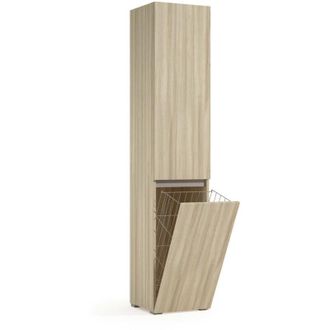 Dmora Armario multiusos Agapanto de 2 puertas, mueble para lavandería de 2 puertas, Columna de baño con cesto para la ropa, 100% Made in Italy, 45x37h195