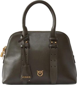 Pinko Medium Brown Bowling Bag With Structured Silhouette And Gold-Tone Accents