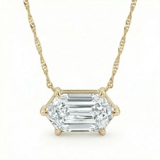 Pompeii3 Certified 1.10Ct Long Hexagon Diamond East West Pendant Gold Necklace Lab Grown