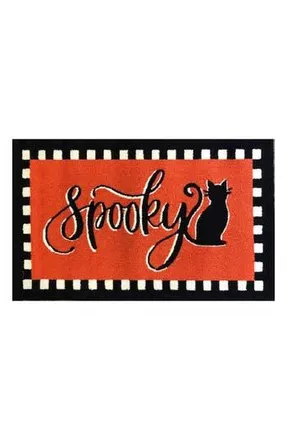 R16 Home Spooky Cat Check Stripe Doormat in Orang/blk/white at Nordstrom Rack