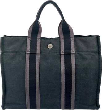 Herm&egrave;s Black Canvas Handbag Tote Bag (Pre-Owned)